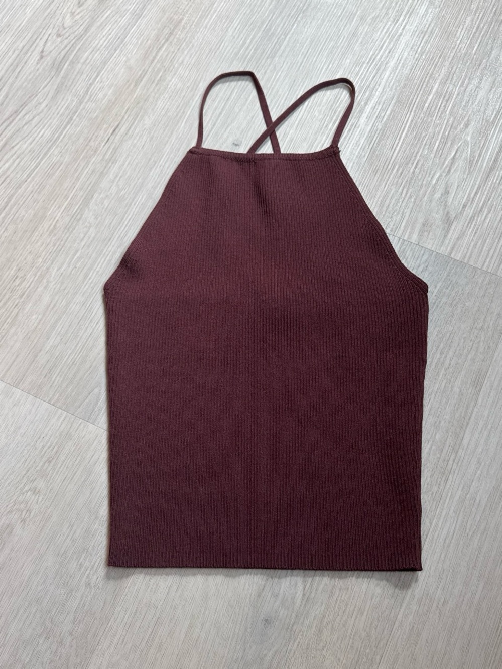 Zara Ribbed Strappy Halter Tank - Burgundy